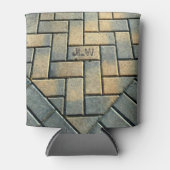 Geel en grijs brick-patroon met Initialen Blikjeskoeler (Voorkant)