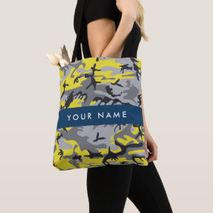 Geel en grijs Camouflage Jouw naam Personaliseren Draagtas