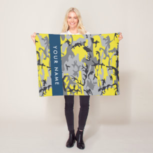 Geel en grijs Camouflage Jouw naam Personaliseren Fleece Deken
