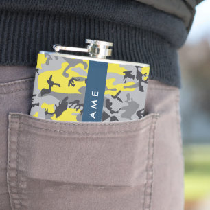 Geel en grijs Camouflage Jouw naam Personaliseren Heupfles