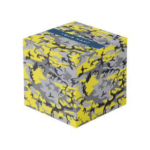 Geel en grijs Camouflage Jouw naam Personaliseren Kubus