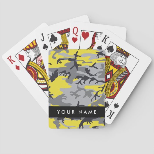 Geel en grijs Camouflage Jouw naam Personaliseren Pokerkaarten (Achterkant)