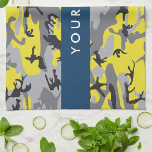 Geel en grijs Camouflage Jouw naam Personaliseren Theedoek