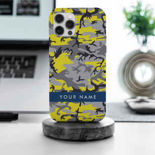 Geel en grijs camouflage personaliseer je naam iPhone 15 pro max hoesje
