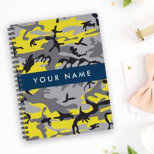 Geel en Grijs Camouflage Personaliseer je naam Notitieboek