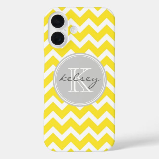 Geel en grijs Chevron Aangepast monogram Case-Mate iPhone Case (Achterkant)