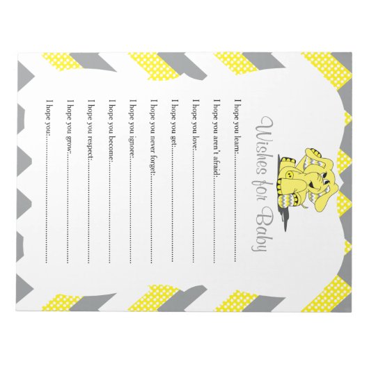 Geel en grijs Chevron Elephant-Baby Notitieblok (Voorkant)