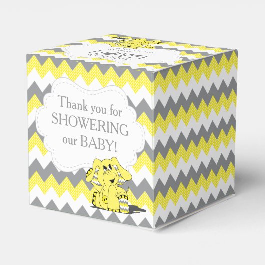 Geel en grijs Chevron Elephant Baby shower Bedankdoosjes (Achterkant)