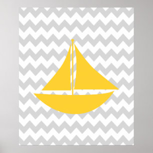 Geel en grijs Chevron Nautical Ship Poster