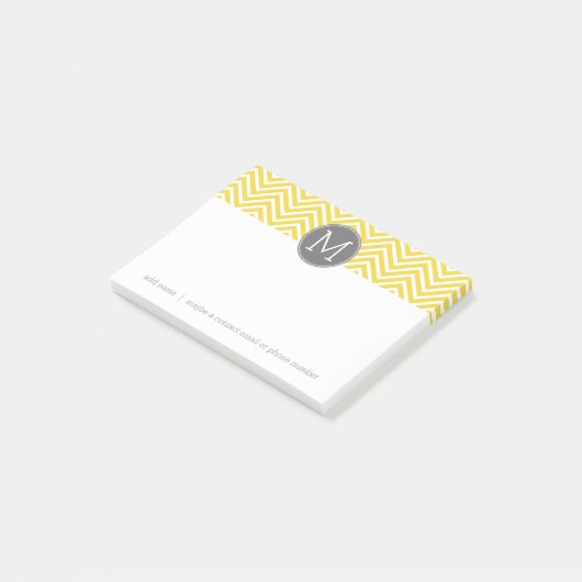 Geel en grijs Chevron Patroon met monogram Post-it® Notes (Schuin)