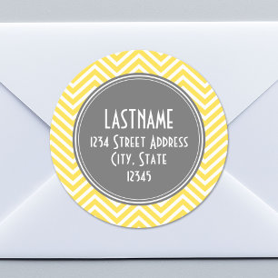 Geel en grijs Chevron Pattern Aangepast monogram Ronde Sticker