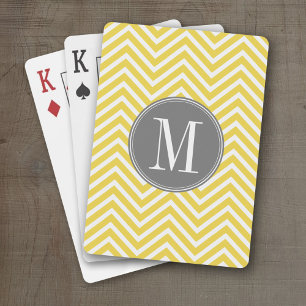 Geel en grijs Chevron Pattern Aangepast monogram Speelkaarten