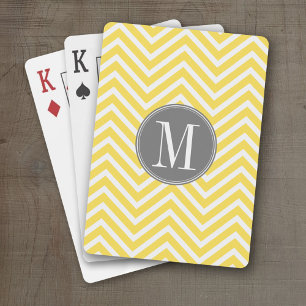 Geel en grijs Chevron Pattern Aangepast monogram Speelkaarten
