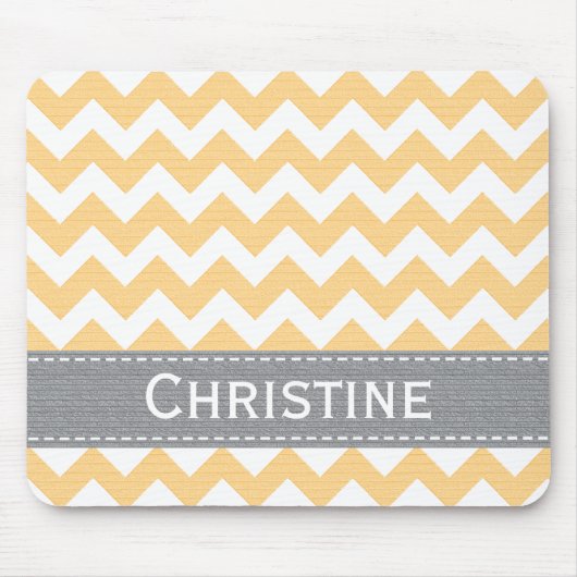 Geel en grijs Chevron Striped Mousepad Muismat (Voorkant)