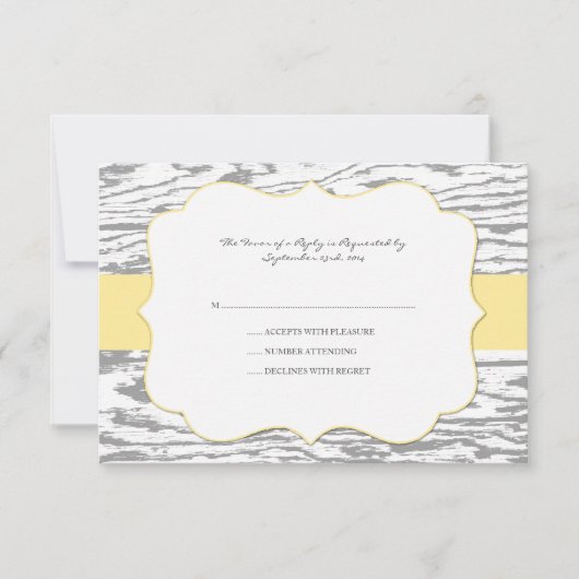 Geel en grijs Chic Wood Grain Wedding rsvp (Voorkant)