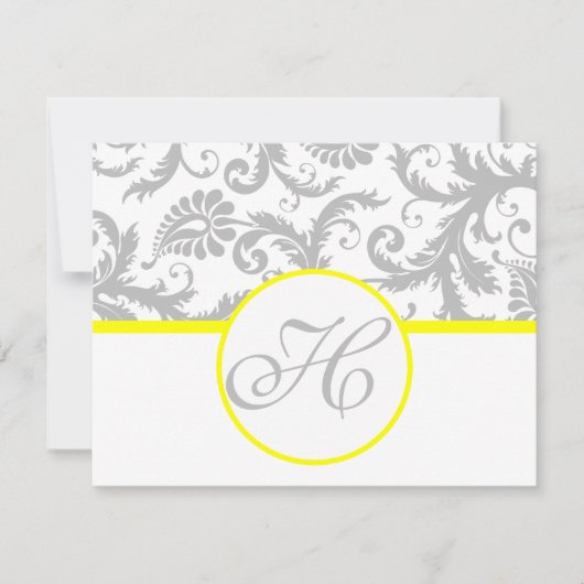 Geel en grijs Damask RSVP invoegen Kaartje (Voorkant)