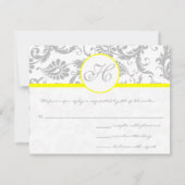 Geel en grijs Damask RSVP invoegen Kaartje (Achterkant)