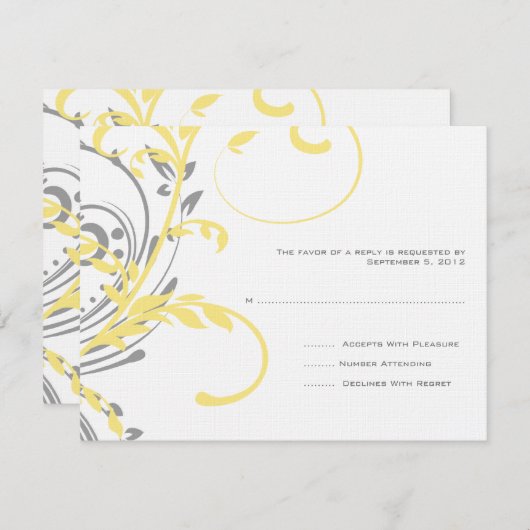 Geel en grijs dubbelbloemig huwelijk RSVP (Voorkant / Achterkant)