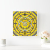 Geel en grijs geneste cirkels patroonvierkant klok (Huis)