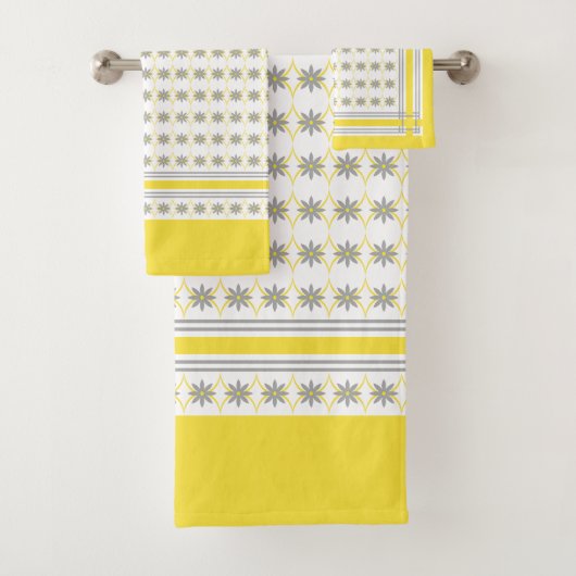 Geel en grijs Geometrische bloemen op wit Bad Handdoek (Insitu)
