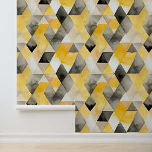 Geel en grijs geometrische Waterverf Behang