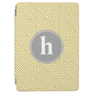 Geel en grijs Grieks sleutelmonogram iPad Air Cover