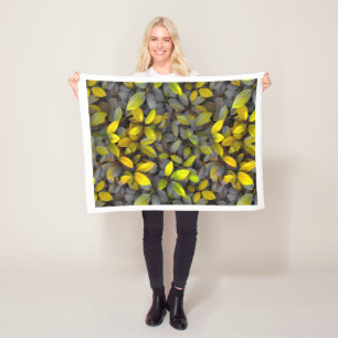 Geel en grijs herfstbladerenpatroon fleece deken