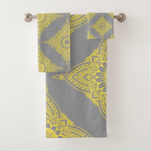 Geel en grijs Hindu-stijlcompositie Bad Handdoek (Insitu)
