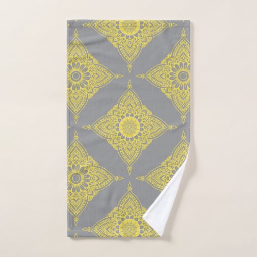 Geel en grijs Hindu-stijlcompositie Bad Handdoek (Handdoek)