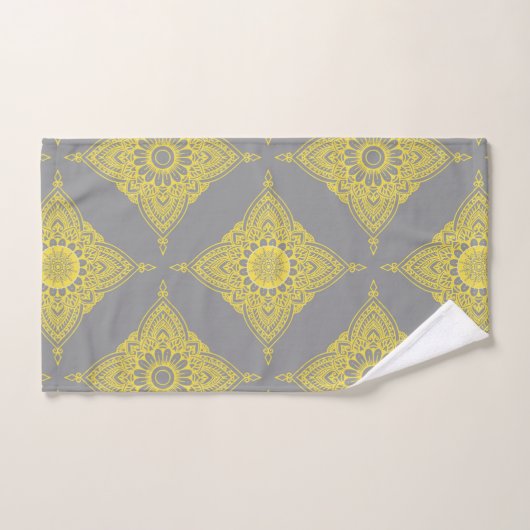 Geel en grijs Hindu-stijlcompositie Bad Handdoek (Handdoek)