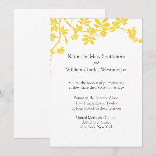 Geel en grijs huwelijk kaart (Voorkant / Achterkant)