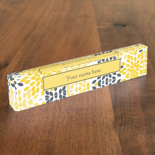 Geel en grijs Kool Moderne Floral Naambordje (Zijkant)