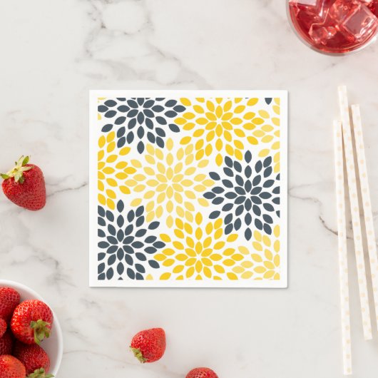 Geel en grijs Kool Moderne Floral Servetten (Insitu)