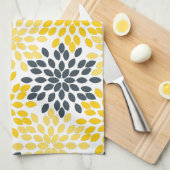 Geel en grijs Kool Moderne Floral Theedoek (Quarter Fold)