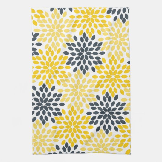 Geel en grijs Kool Moderne Floral Theedoek (Verticaal)