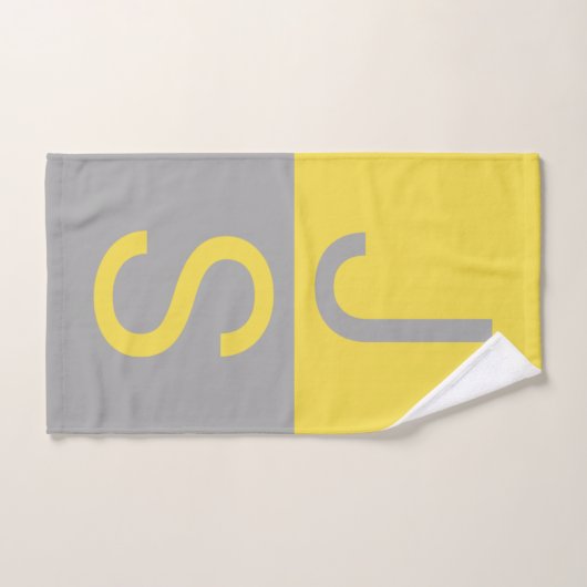 Geel en grijs Matig Initiaal Monogram Bad Handdoek (Handdoek)