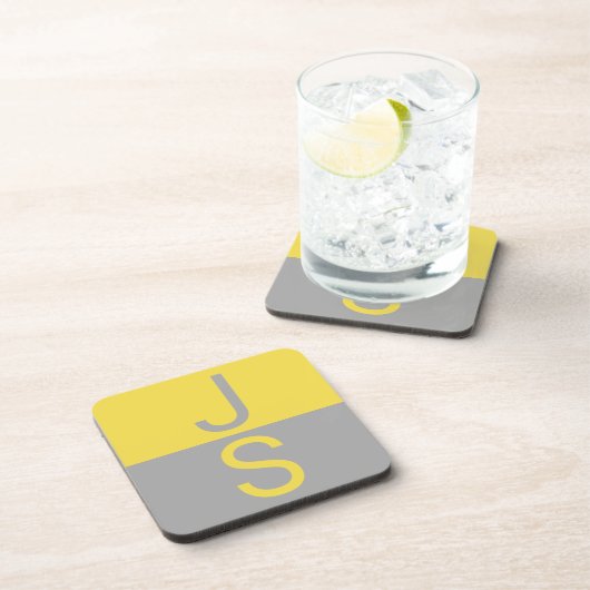 Geel en grijs Matig Initiaal Monogram Bier Onderzetter (Rechterzijde)