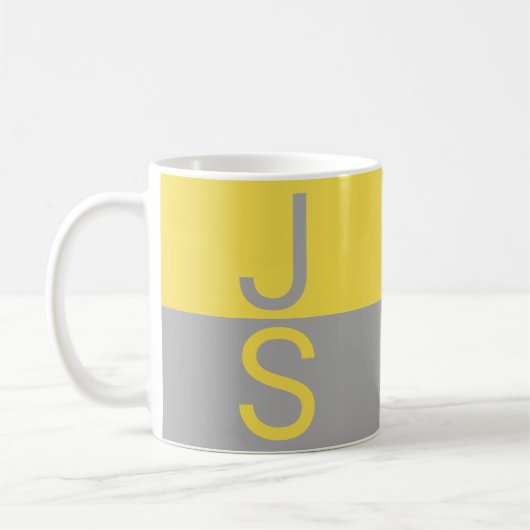Geel en grijs Matig Initiaal Monogram Koffiemok (Links)