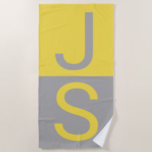Geel en grijs Matig Initiaal Monogram Strandlaken