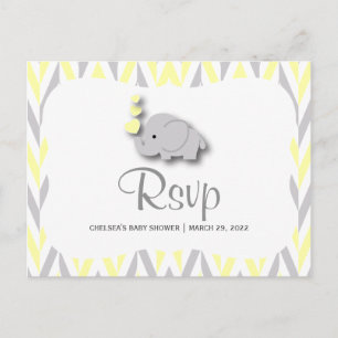 Geel en grijs olifant Baby shower - RSVP 2 Uitnodiging Briefkaart