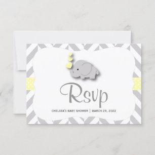 Geel en grijs olifant Baby shower - RSVP Kaartje