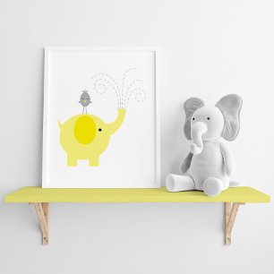 Geel en grijs olifant en vogelnestaart poster