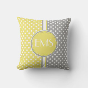 Geel en grijs Polka Dot Monogram Pillow Kussen