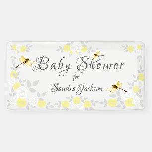 Geel en grijs Roos Dragonfly Baby shower Bann Spandoek
