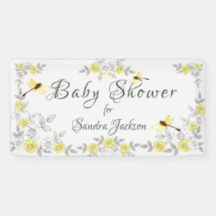 Geel en grijs Roos Dragonfly Baby shower Bann Spandoek