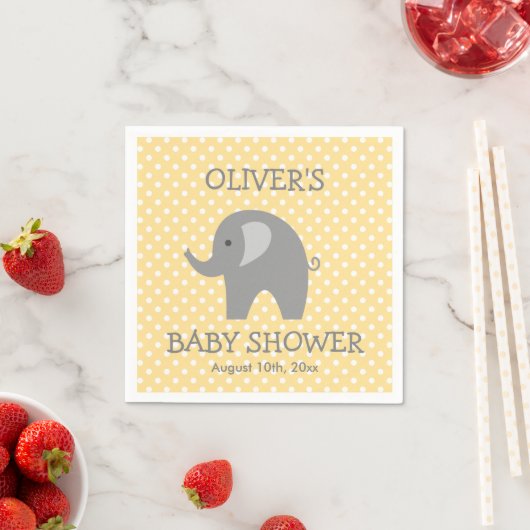 Geel en grijs schattig olifant baby shower servett servetten (Insitu)