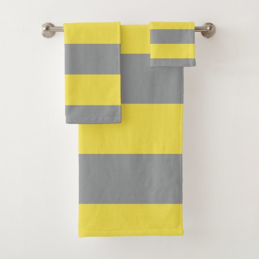 Geel en Grijs Stripe Patroon Modern Bad Handdoek (Insitu)