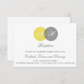 Geel en grijs Twin Monogram Wedding Reception Kaar Informatiekaartje (Voorkant / Achterkant)