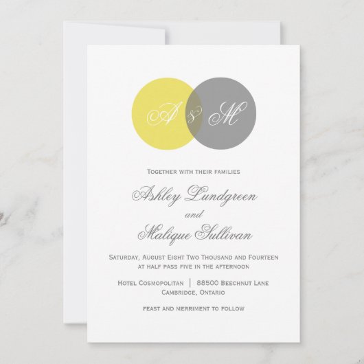 Geel en grijs Twin Monogrammen Weddenschap Kaart (Voorkant)