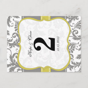 Geel en grijs vogel Damask Briefkaart